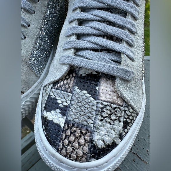 P448 Women’s 38 Picasso Silver Glitter Hi Top U CAN SURF LATER Star Snakeskin - Picture 3 of 16